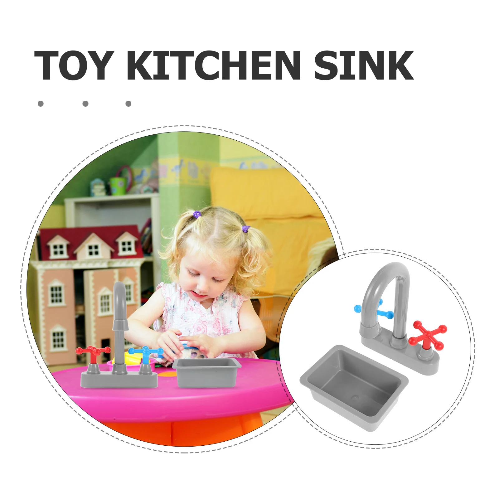ชุดอ่างล้างจานขนาดเล็กพร้อมก๊อกน้ำสำหรับเด็ก ชุดเล่นสมมติเสมือนจริง อ่างล้างจานขนาดเล็ก ชุดเล่นบทบาทสมมติ เครื่องล้างจาน ของเล่นเสริมพัฒนาการด้านน้ำ