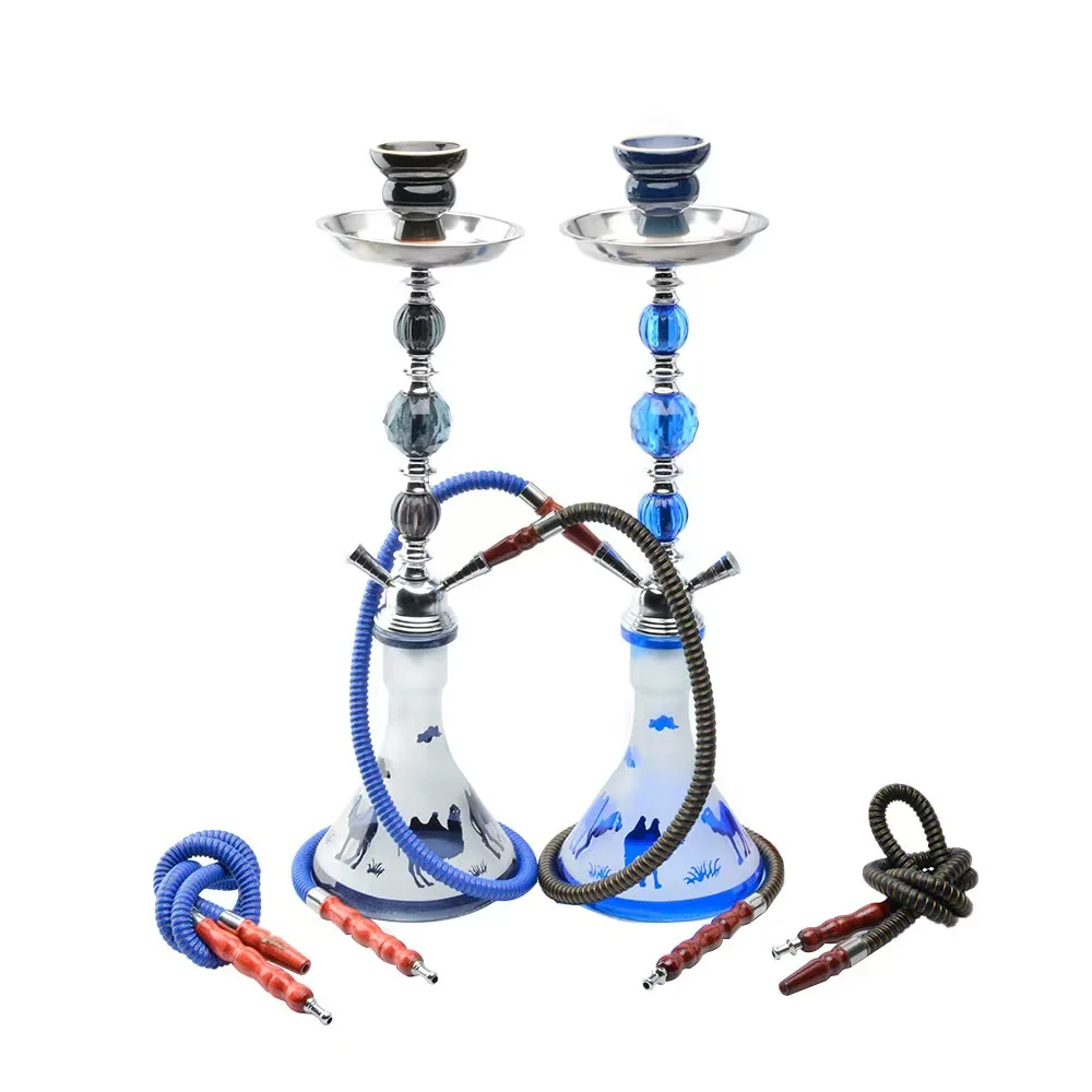 New Style Arabian Metal Hookah Set Double Hoses High-grade Bar KTV Glass Shisha Kit Narguile Complete Smoking Accessoiries Hoka