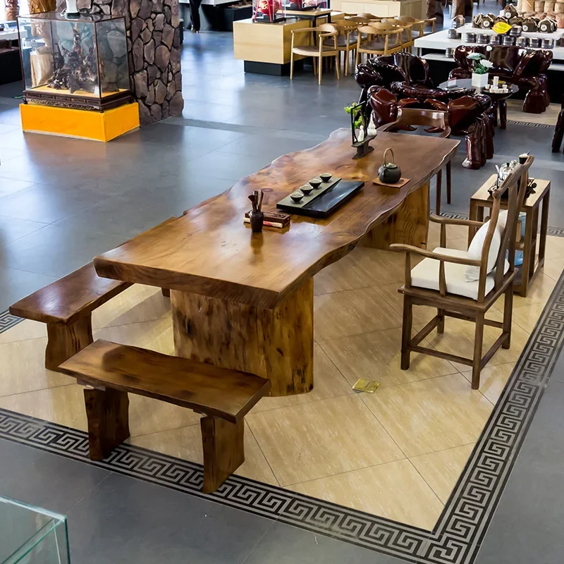 New Chinese-style all-solid wood tea table and chair combination office meeting guests Kung Fu tea table full set of whole board