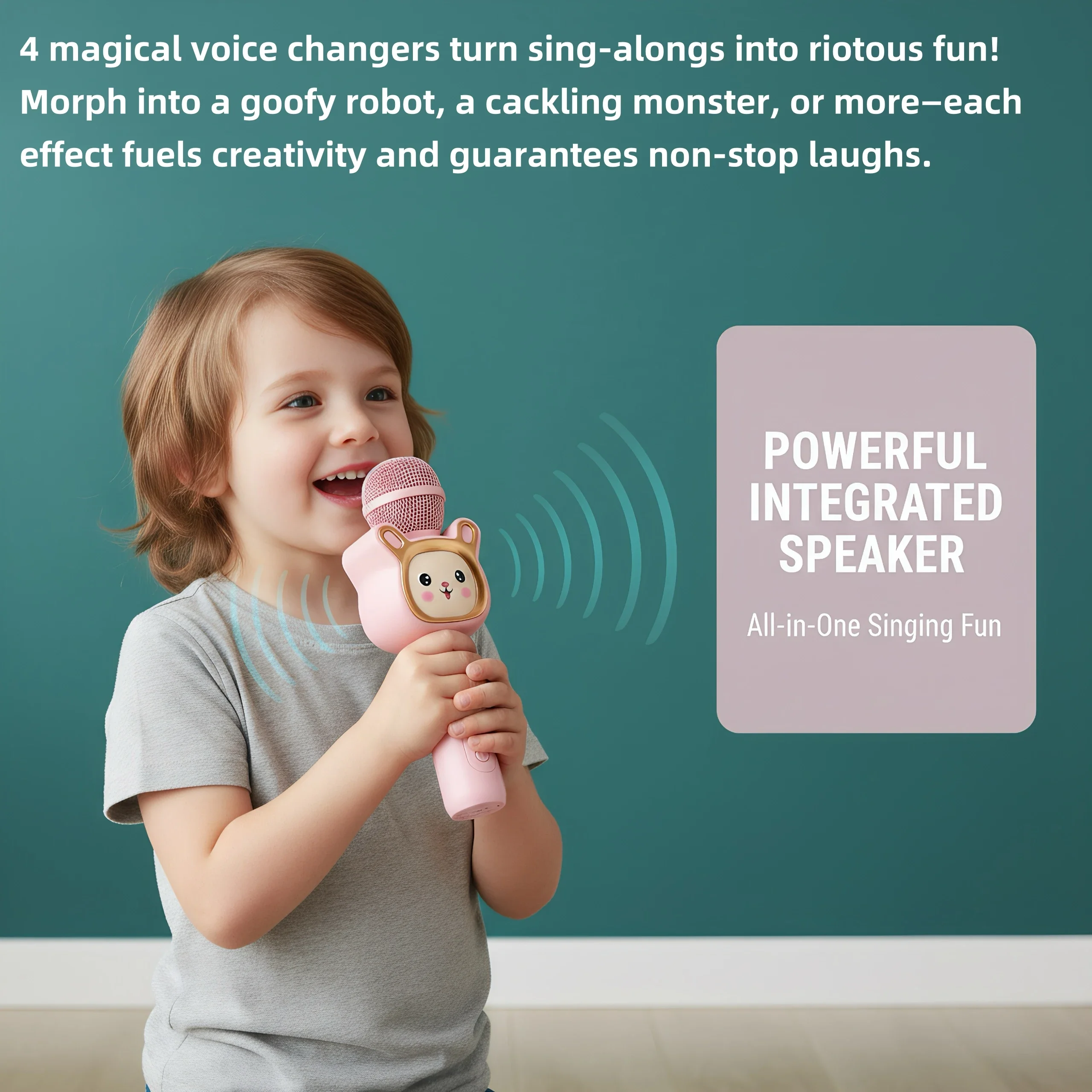 キッズワイヤレスカラオケマイク、2-in-1スピーカー、TWSペアリング、カラフルLED、オールインワンカラオケマイク誕生日プレゼントおもちゃ
