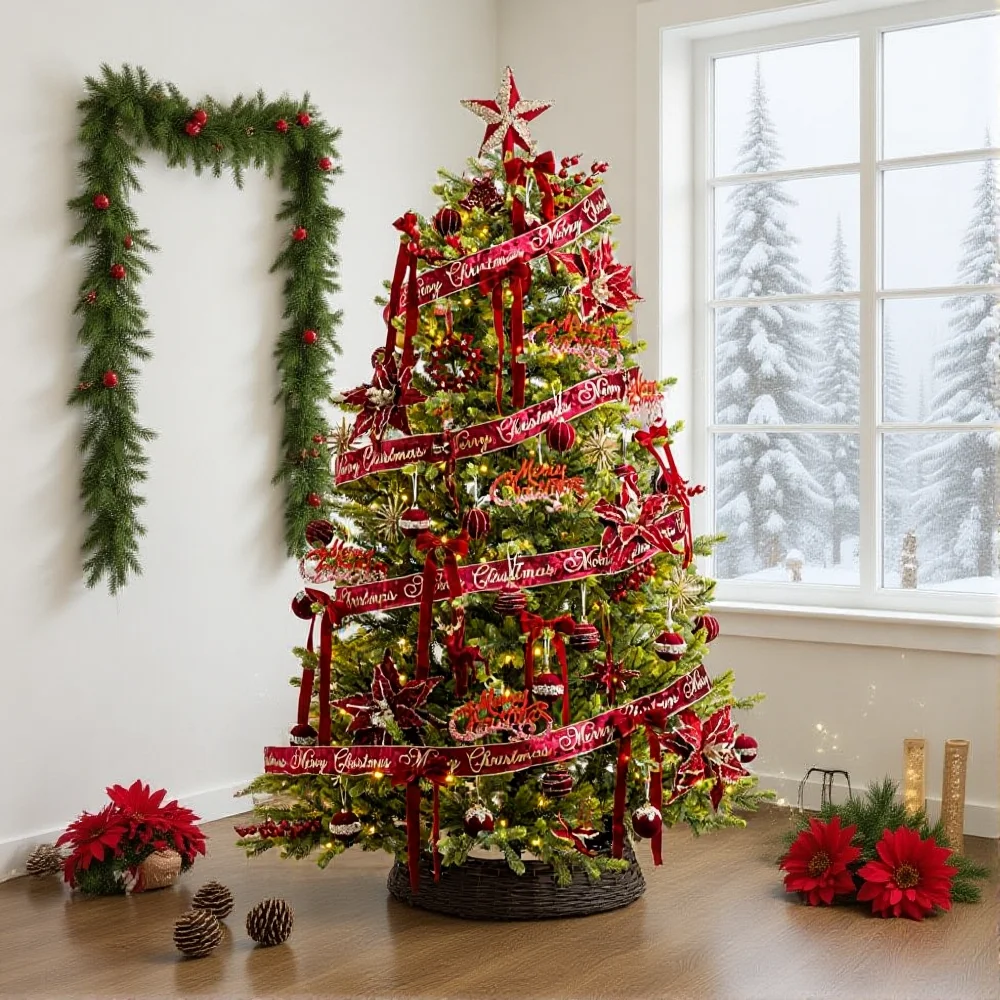 5pcs Velvet Bow Christmas Double-Layer Burgundy Bow Hanging Ornaments For Diy Christmas Tree Decorations - Image 2