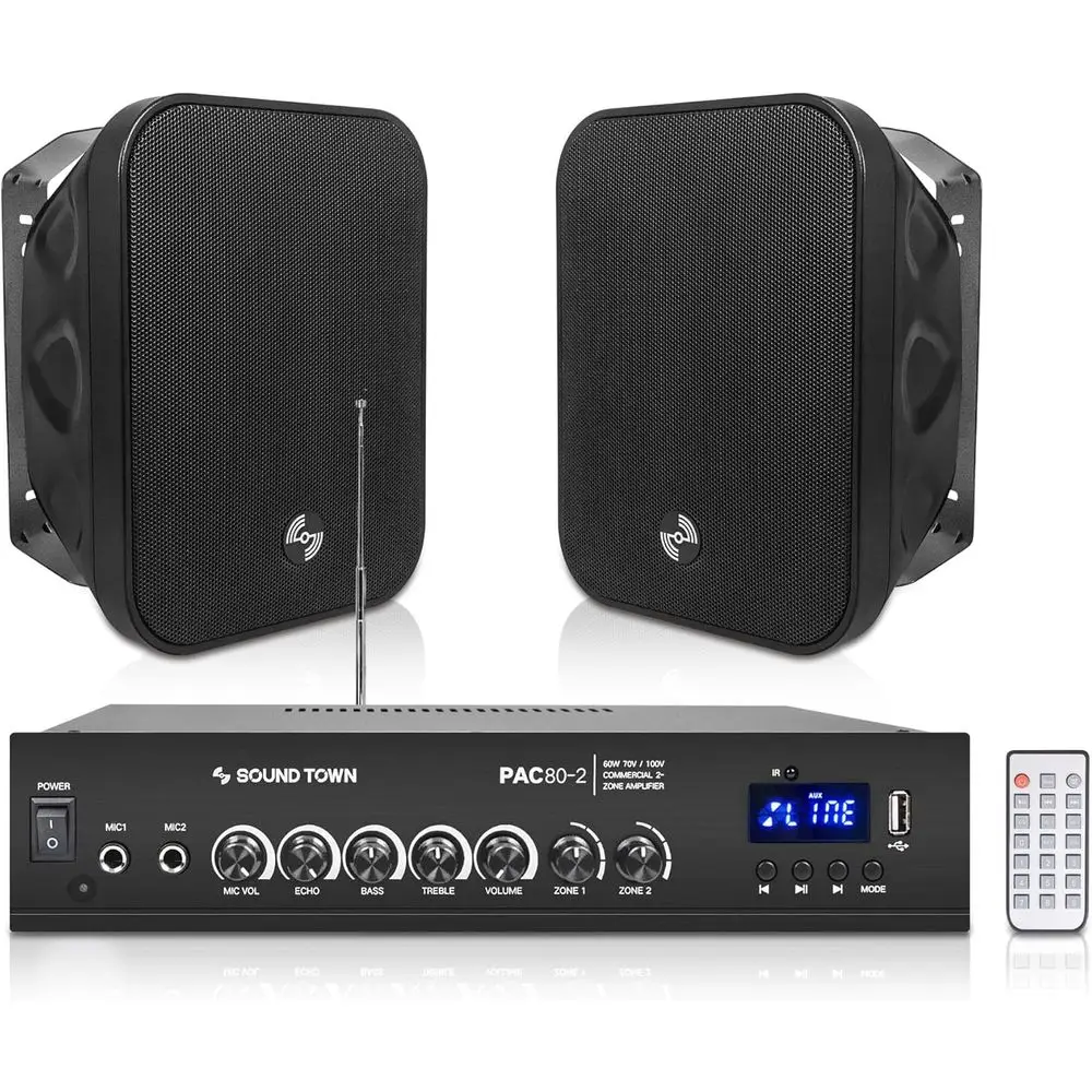 

Bluetooth 2-Zone 70V/100V Amplifier with 2x 5.25-Inch Surface-Mount Speakers, Black