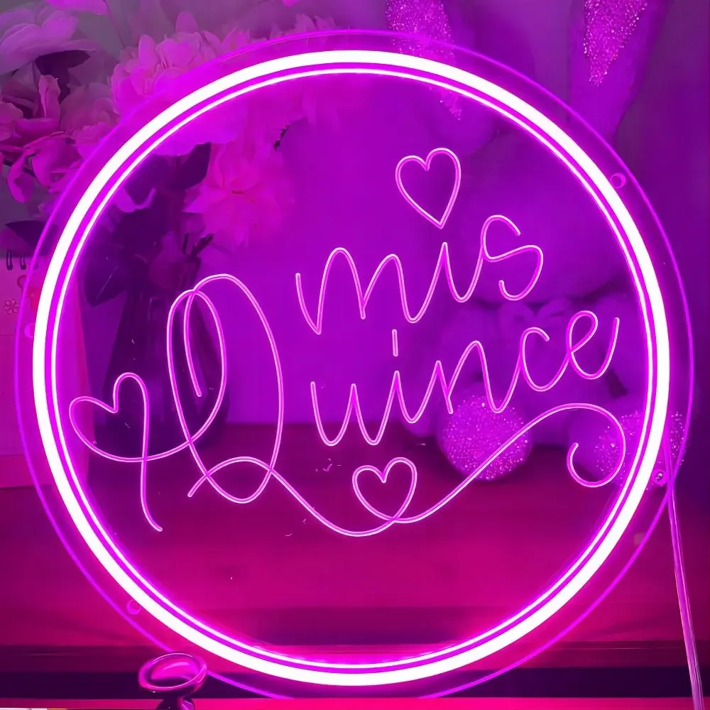 Mis Quince Neon Sign Graver Personnalité Lumières LED pour Papiers Pehonneur, Décoration Murale, Support Personnalisé, Cadeau Maison