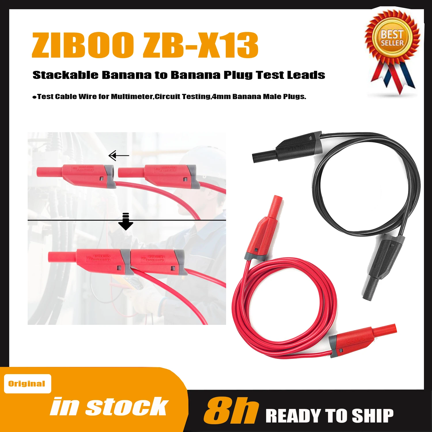 ZIBOO ZB-X13 Stackable Banana to Banana Plug Test Leads,Test Cable Wire for Multimeter,Circuit Testing,4mm Banana Male Plugs.