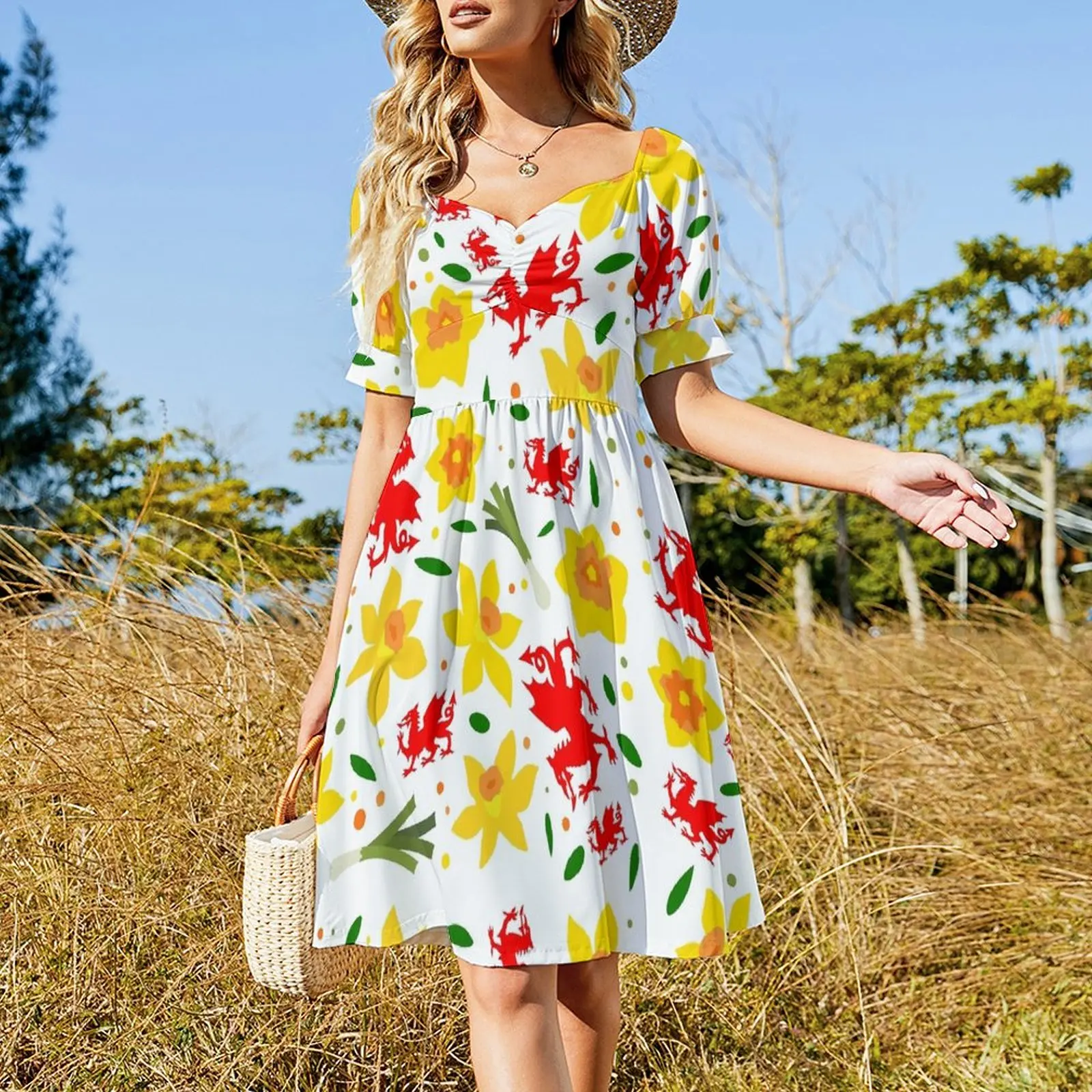 Wales Floral Pattern - Welsh Dragon, Daffodils and Leek Short Sleeved Dress women's summer jumpsuit long sleeve dresses Dress