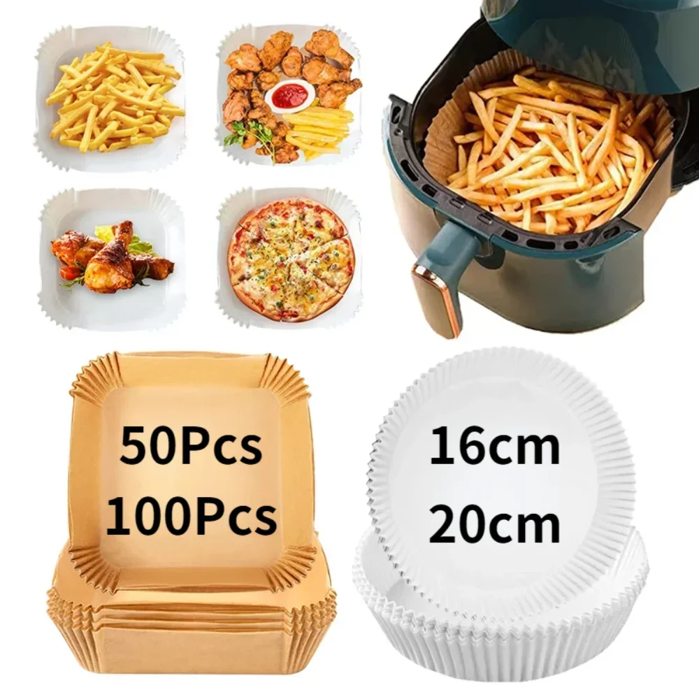 

50/100Pcs Air fryer Baking Paper for Barbecue Plate Round Oven Pan Pad 16/20cm AirFryer Oil-Proof Disposable Paper Liner