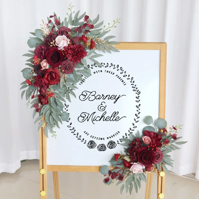 

European Wedding Welcome Card Simulated Banquet Sign Decoration Corner Wedding Arch Arrangement Fake Flower
