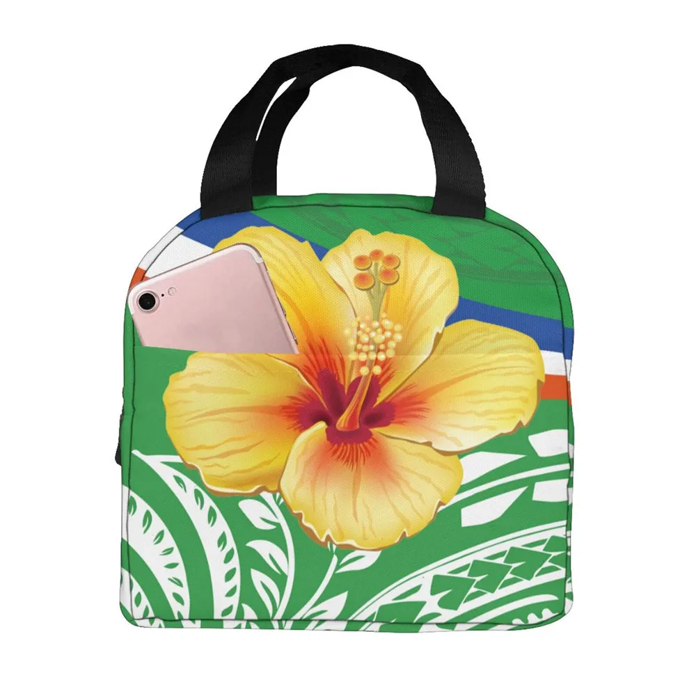 

WHEREISART Green Canvas Portable Cooler Lunch Bag Thermal Insulated Food Bags Picnic For Men Women Kids Boho Plumeria Dropship