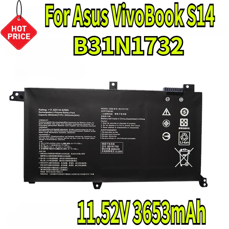 

11.52V 3653mAh B31N1732 Battery For Asus VivoBook S14 S430FA S430FN S430UA X430UN X430UA X430FA X430UF X430FN X571G X571LH