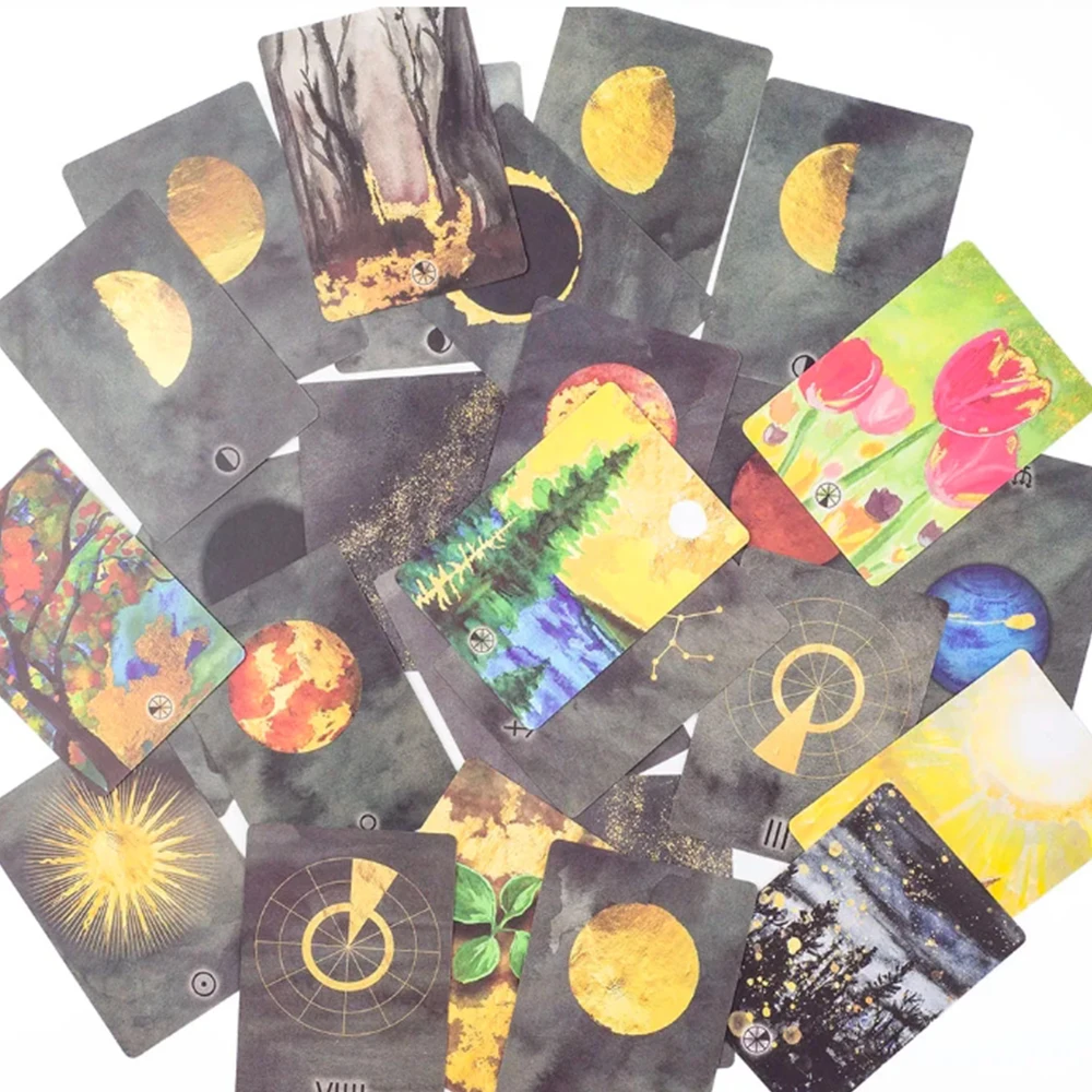 بطاقات علم التنجيم لعجلة المعيشة 55 بطاقة أوراكل لقول الحظ والعرافة مثالية لألعاب الطاولة 8.8*6.3 سم