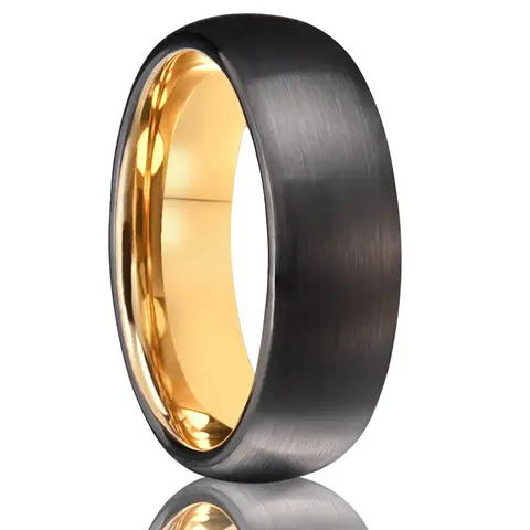 7mm black tungsten steel ring inner ring electroplated golden brushed treatment men and women wedding ring daily accessories
