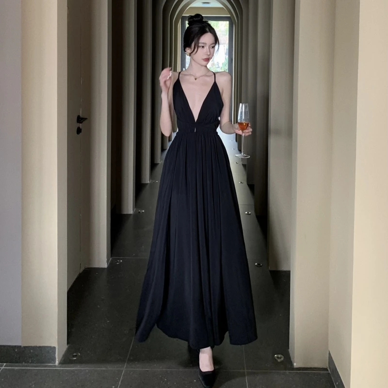 Elegant Black Long Bodycon Dress for Women Slim Sleeveless Fashion Backless Solid Party Evening Prom Dresses New Summer 2023