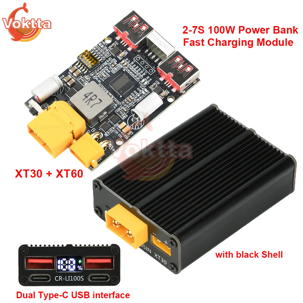 

2-7S 100W Power Bank Fast Charging Module Dual Type-C USB Mobile Power Supply Charge Motherboard XT30 XT60