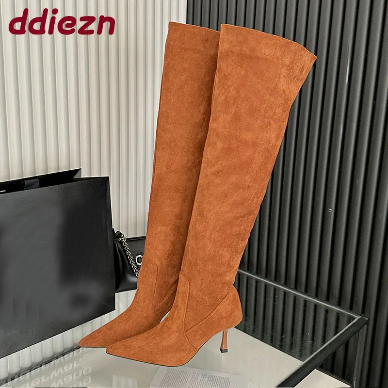 new-fashion-flock-heels-women-over-the-knee-boots-shoes-female-slip-on-footwear-pointed-toe-ladies-modern-long-boots-pumps-shoes