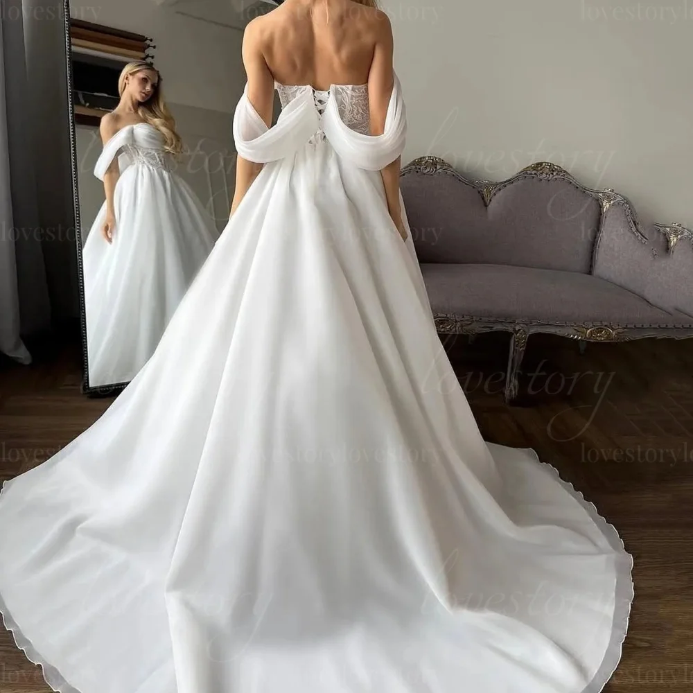 맞춤형 A라인 우아한 신부 가운 오프숄더 스위트하트 웨딩 드레스 튤 레이스 신부 드레스 웨딩드레스