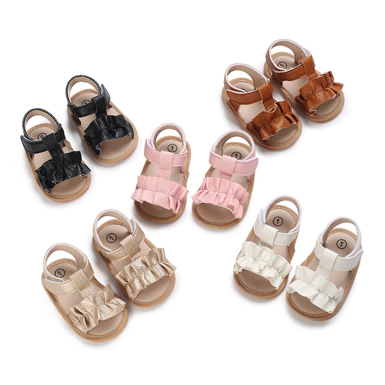 Baby Girl Sandals PU Leather Flexible Non-slip Pleated Summer Casual Daily Flats Toddler Shoes