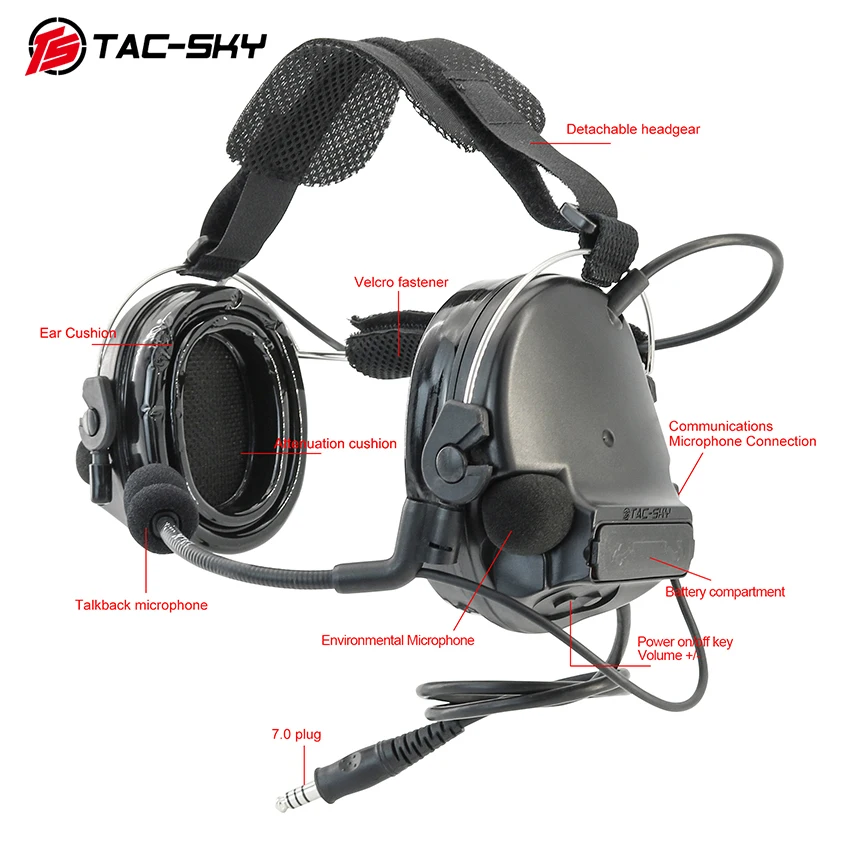 TS TAC-SKY COMTA3 سماعة رأس تكتيكية لتقليل الضوضاء مع سماعات رأس للصيد والرماية للاتصالات اللاسلكية في اتجاهين