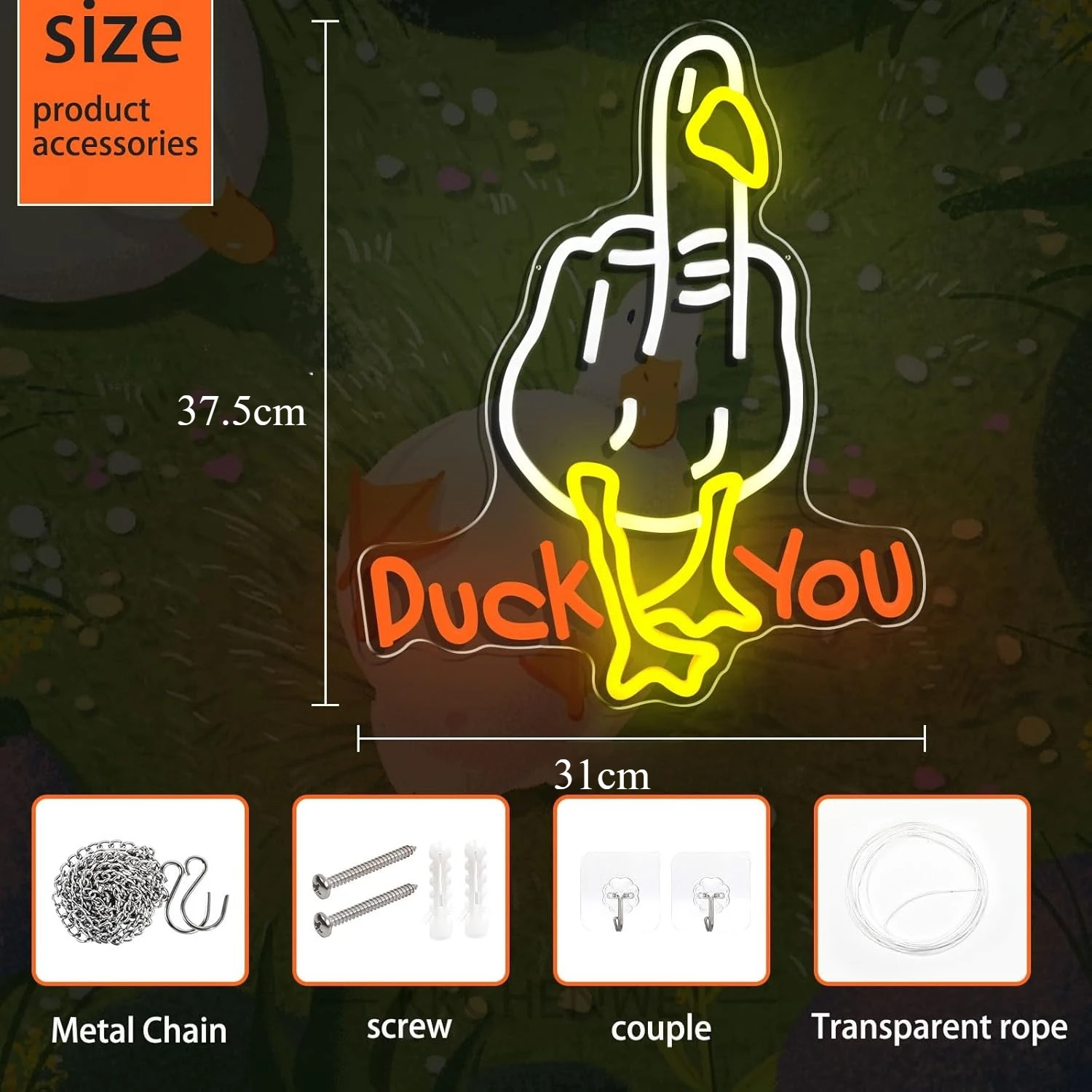 Duck You Neon Sign LED Wall Art USB Powered Acrylic Funny Middle Finger Glow Lamp Humor Game Room Man Cave Bar Party Decor