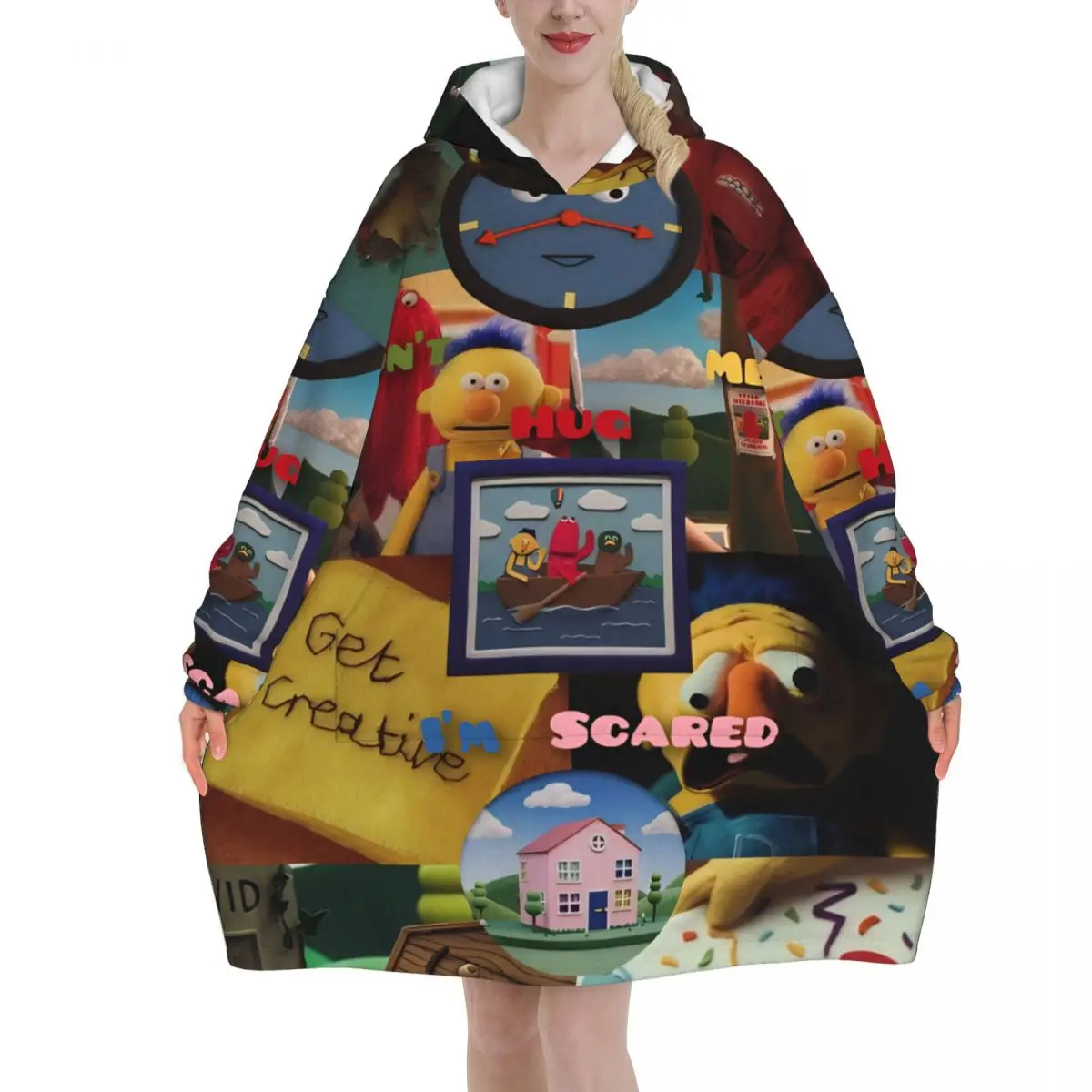 Don't Hug Me I'm Scared Blanket Hoodie Wearable Blanket Large with Pocket Warm Sleeping Bag Soft Cozy Onesie