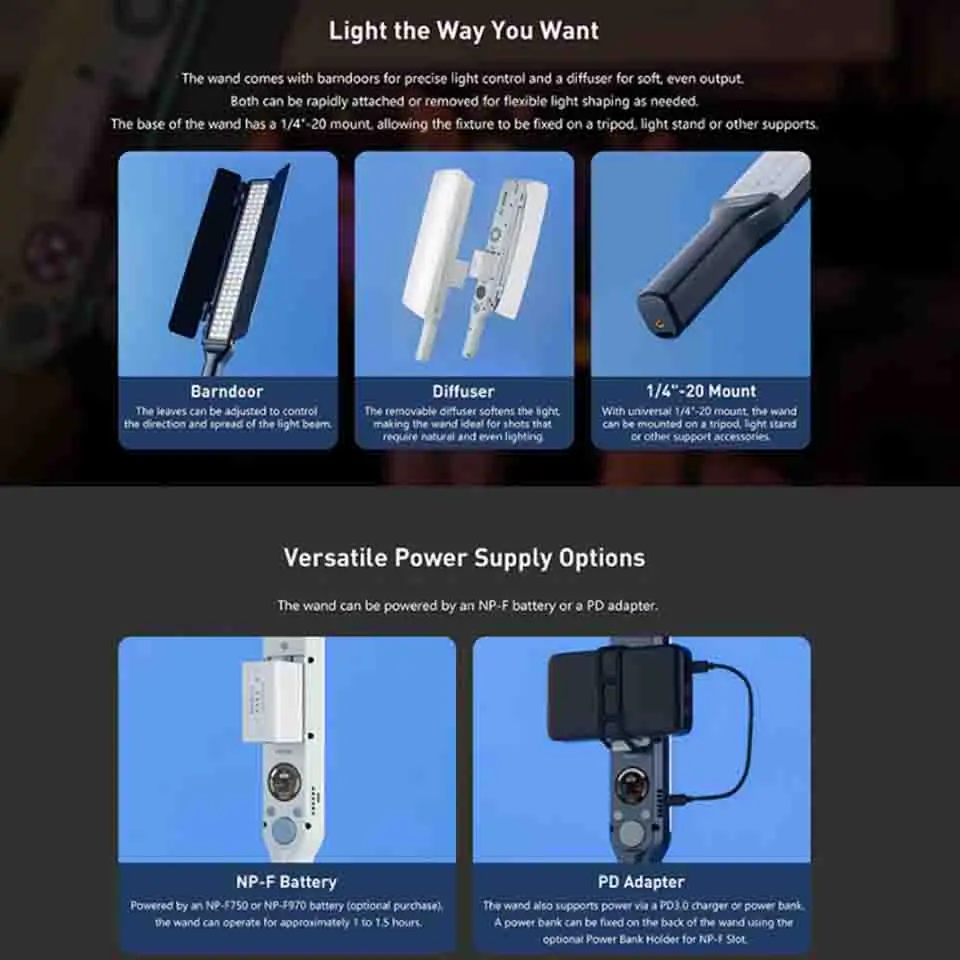 Nanlite Wand RGB كامل اللون أنبوب ضوء عصا 2700-7500K المدمج في وضع تأثير CCT HSI لاستوديو الفيديو