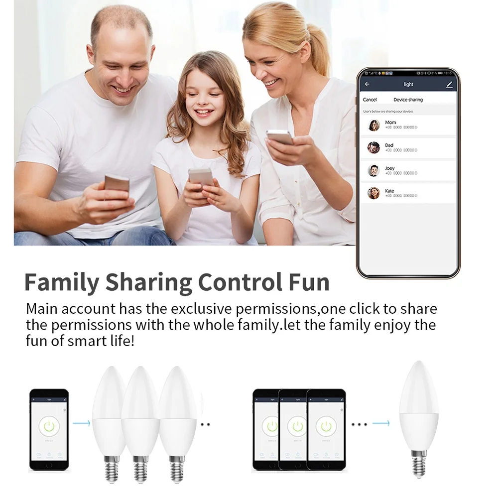 3.5W Smart Light Lamp Wifi Color Bulb E14 LED RGB+White Light Dimmable Timer Function Tuay Smart life App Support Aleax