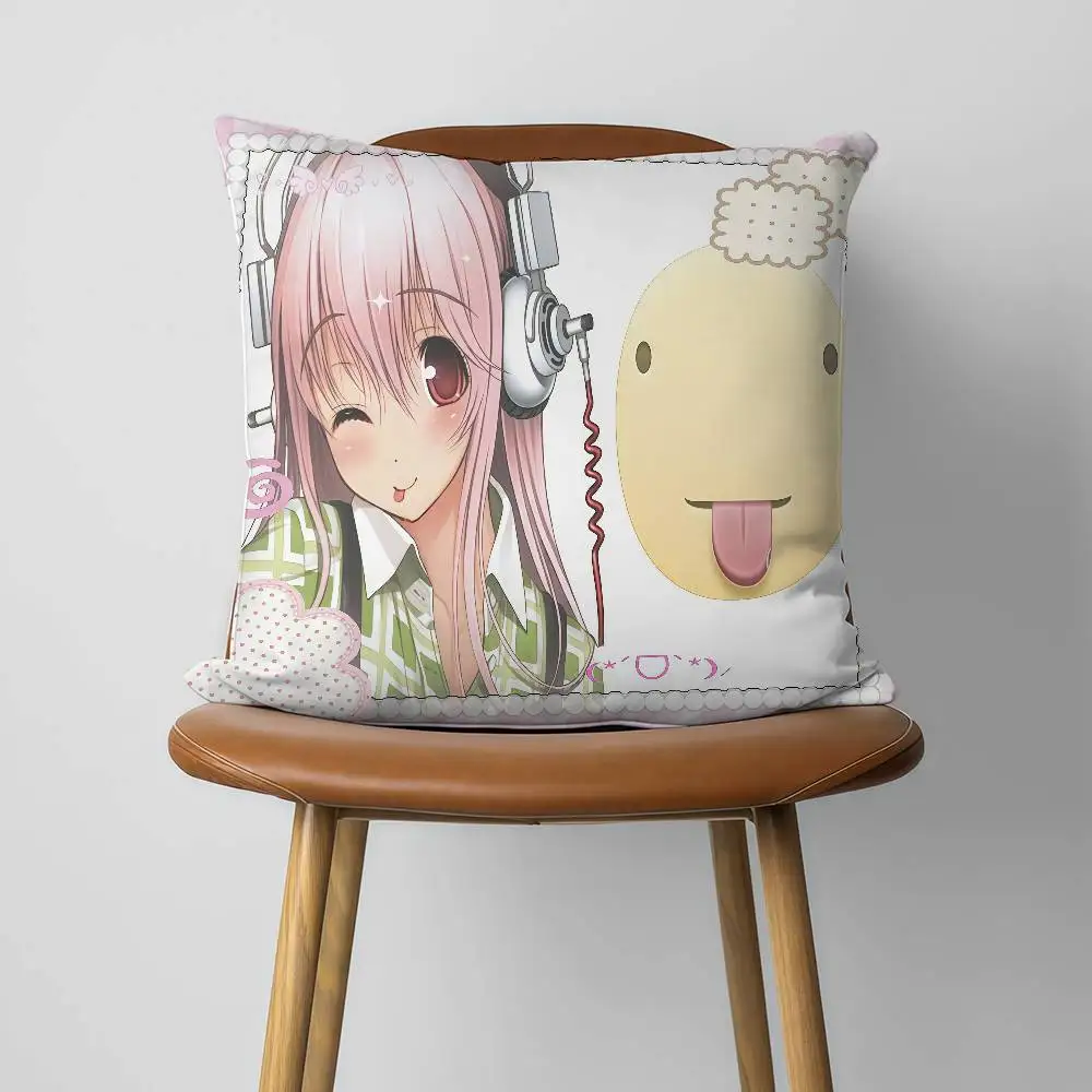 Cute Anime Super S-Sonico 30x30cm 45x45cm Pillow Case Decor Protective Covers Comfortable Soft For Sofa Living Room Home Office