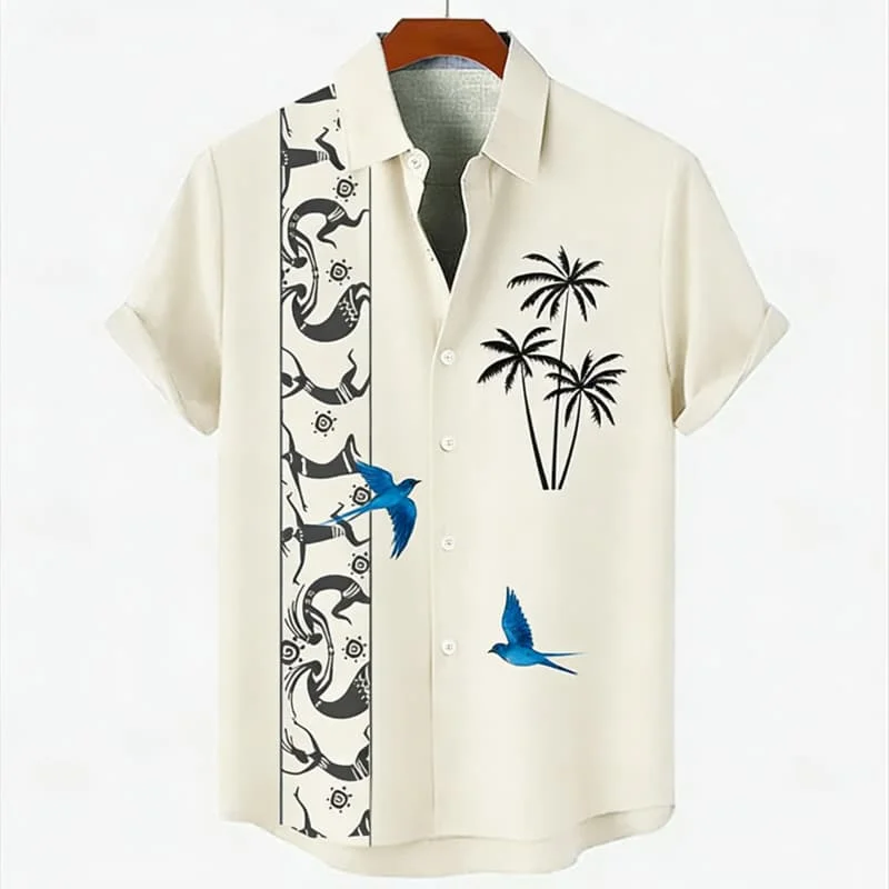 

Men's Casual Stylish Tribal Coastal Print Short Sleeve Shirt Casual Fashion For Summer Vacations And Daily Wear