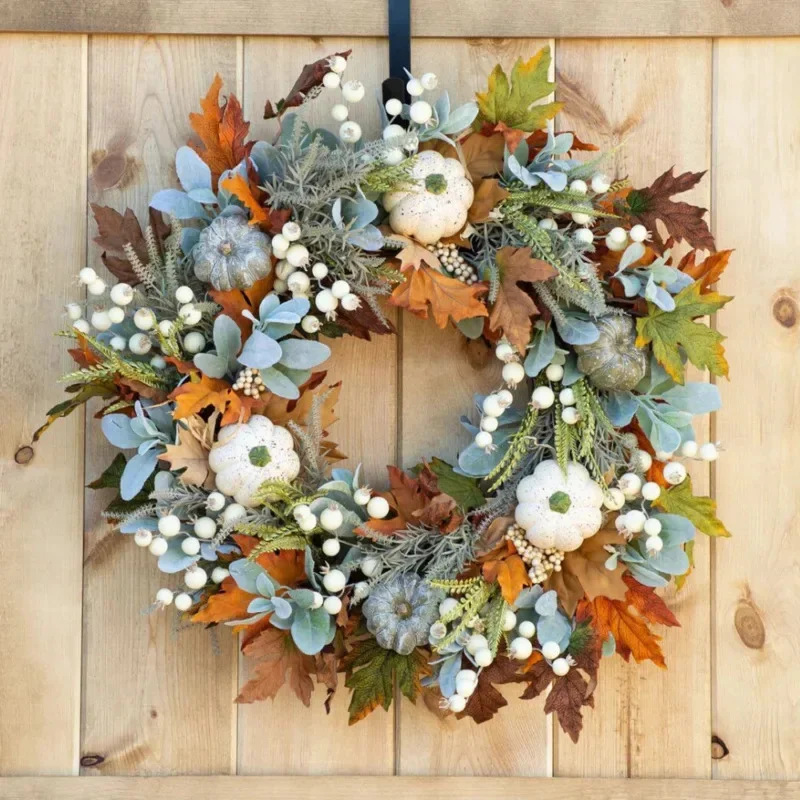 Fall Door Pumpkin Wreath Pumpkin Berry Maple Leaf Wreath Harvest Autumn Door Wreath Autumn Color Maple Leaf Halloween Decor