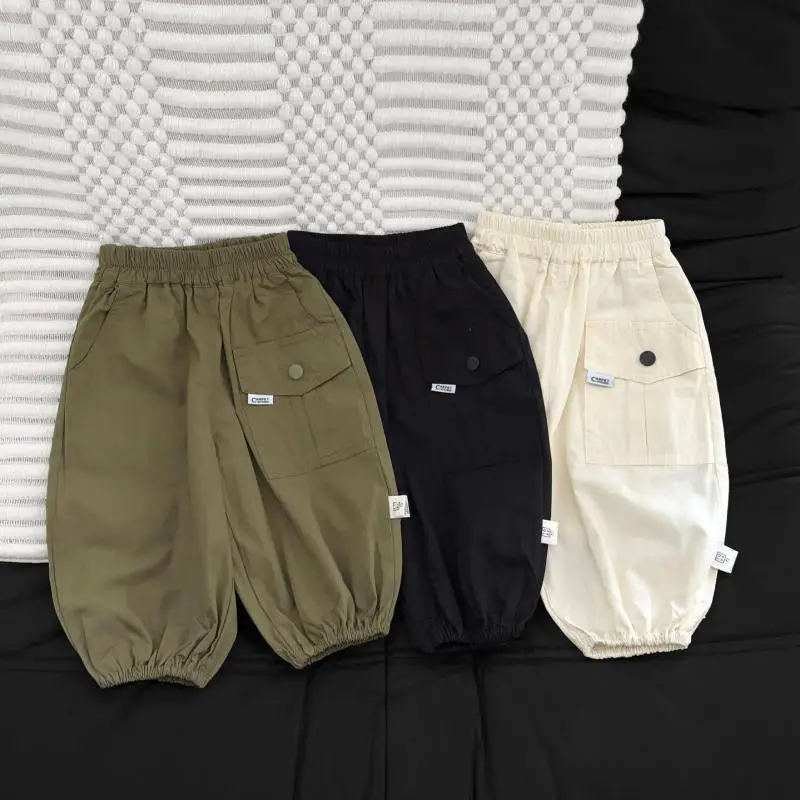 2026 Autumn New Children Casual Pants Solid Boys Vintage Pocket Trousers Girls Loose Harem Pants Toddler Clothes