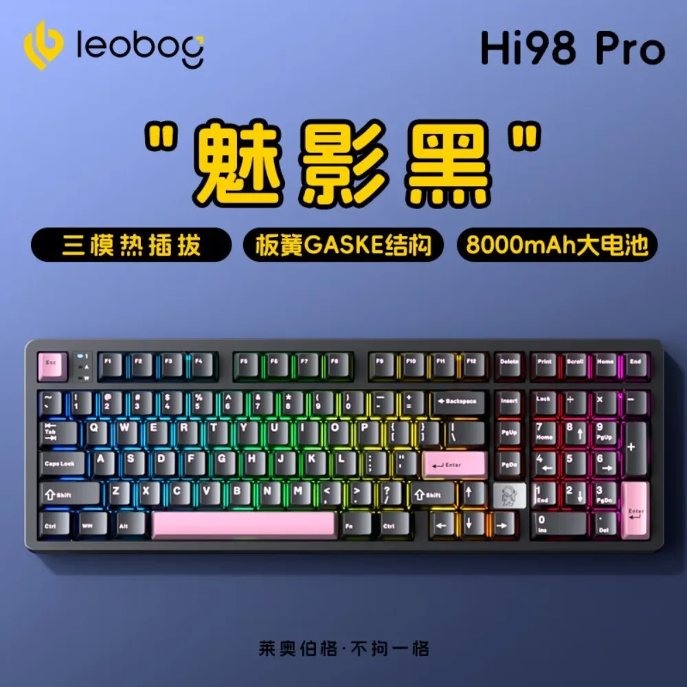 LEOBOG Hi98PRO Aluminum Mechanical Keyboard 98 Layout 101 Keys Leaf Spring Gasket Hot Swap 3-Mode Wireless BT/2.4G/Type-c Wired