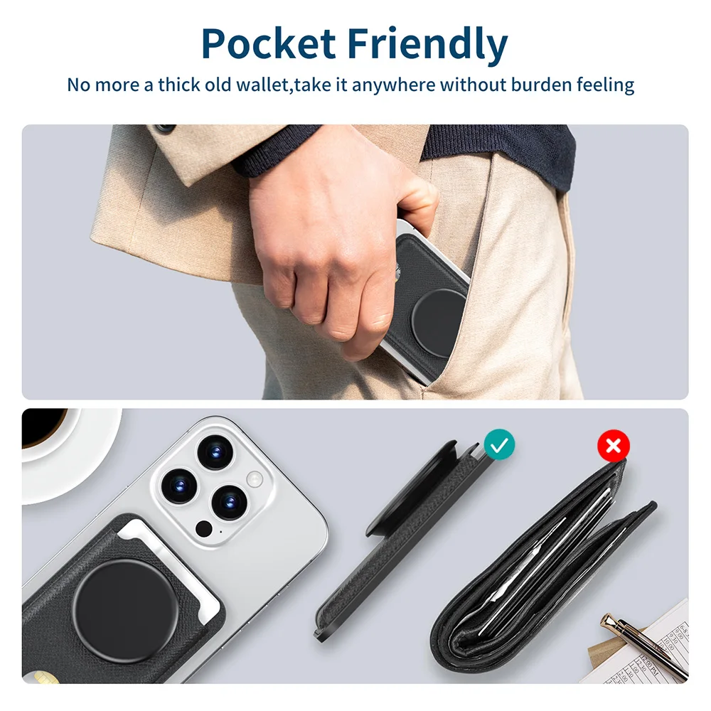 Uniwersalny skórzany portfel magnetyczny na telefon, luksusowe etui na karty, kieszeń magnetyczna na iPhone'a 16 15 Pro Max 14 13 12 — zdjęcie 6