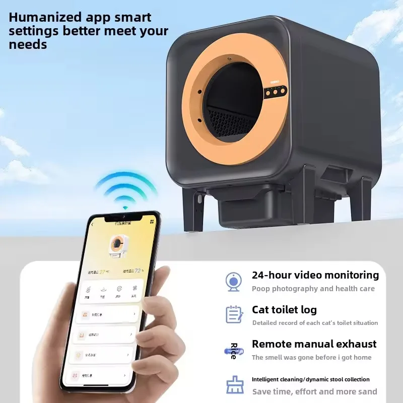 Intelligent Automatic Cat Potty 70L Large Capacity Self-cleaning & Deodorizing with APP Control Support Remote HD Camera