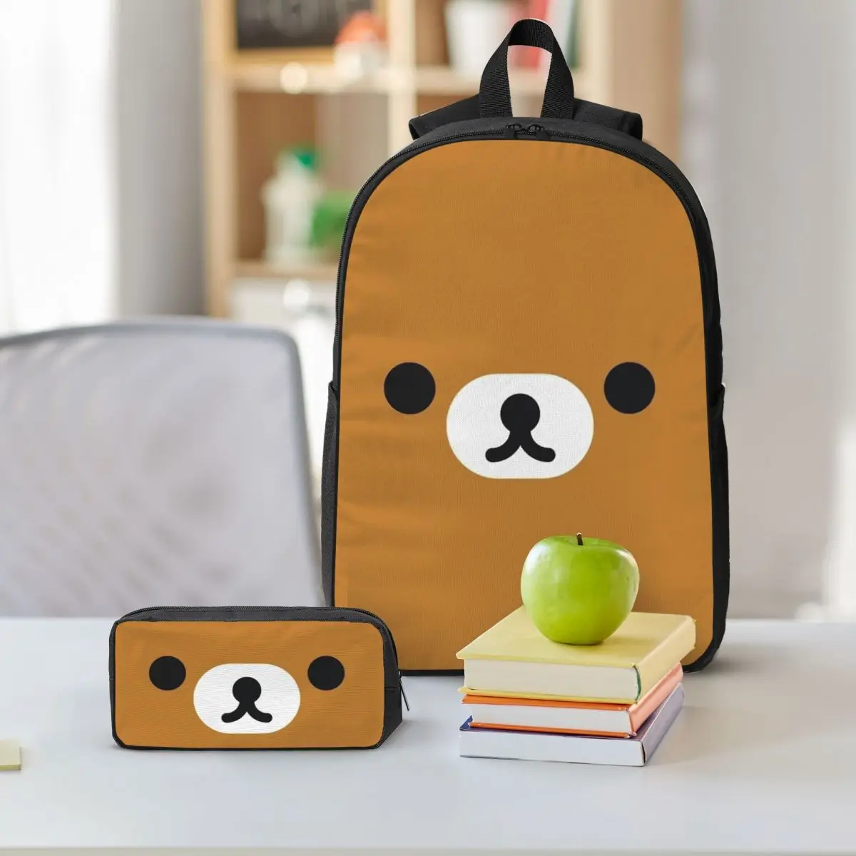 Rilakkuma Relax Bear Big Face Backpack Boys Girls BookBag School Bag Shoulder Bags 3ps Insulated Lunch Bag Pencil Case