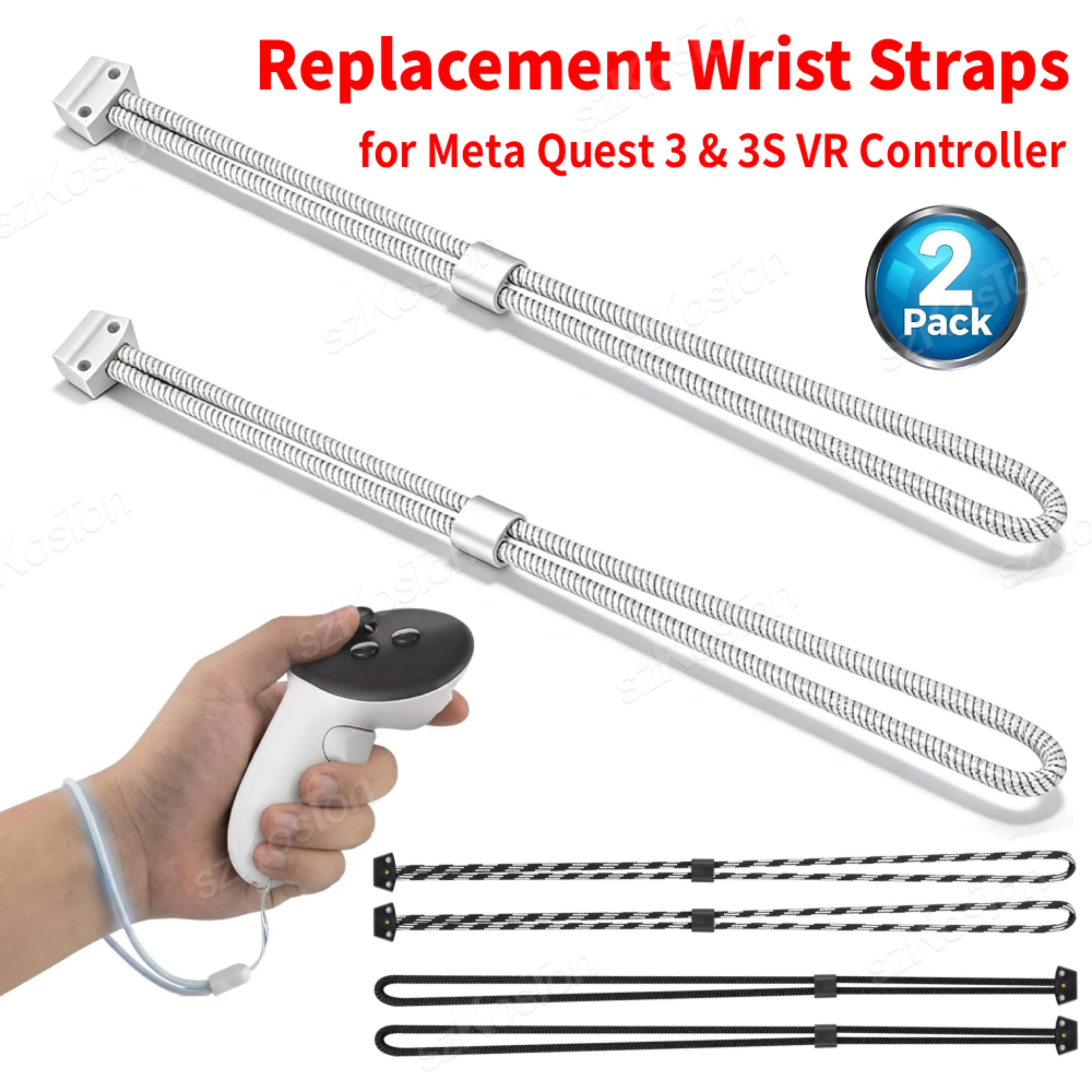 2PCS For Meta Quest 3 VR Replacement Wrist Straps Controller Anti-Throw Adjustable Hand Straps for Meta Quest 3 & 3S Accessories