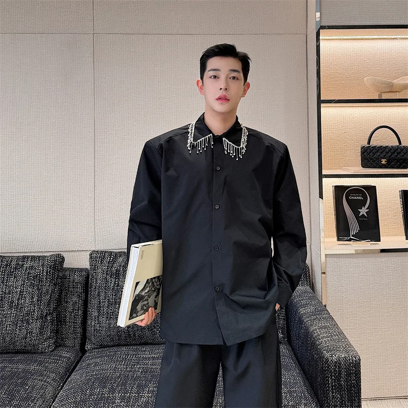 

Мужская рубашка с длинным рукавом и жемчужной бахромой, для выступлений, Haome Advanced Sense, модная, в стиле интернет-знаменитостей