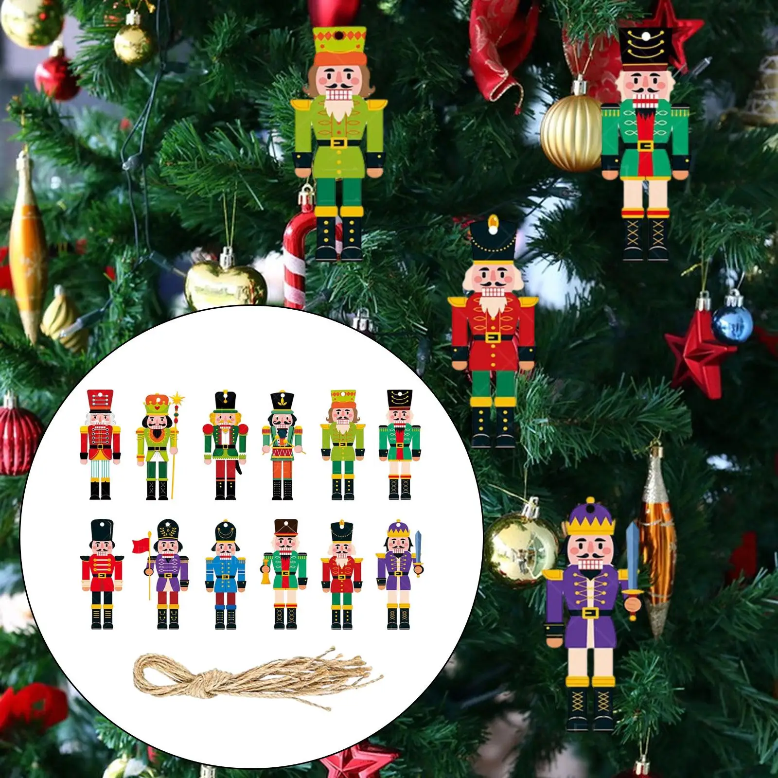 12 Pieces Paper Christmas Nutcracker Craft Kits 4inch Long Colorful with Hanging Rope for Xmas Family Party Activities Lovely