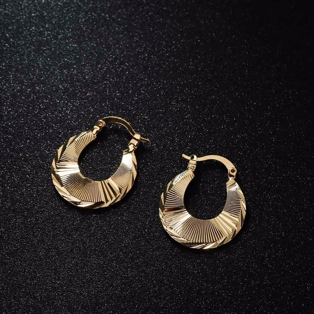 Shamty Earrings Loop For Women Pattern Circle Round Trendy Pure Gold Color Hoop Earrings Jewelry Inside Outside Hoop E30005