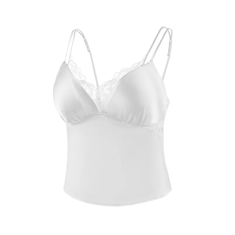 MadBlack-19MM 93%Silk Sexy Sling, With Padded Cups, Women Lace Skin-friendly Breathable Thin Camisole, 2026 Summer New T64677CC