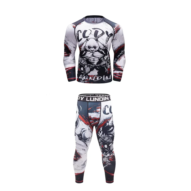 Fitka tepláky běžecký komprese košile kalhot sada fitness MMA BJJ rashguard sport oblek pánská cvičení muay thajské box sportovní oblečení