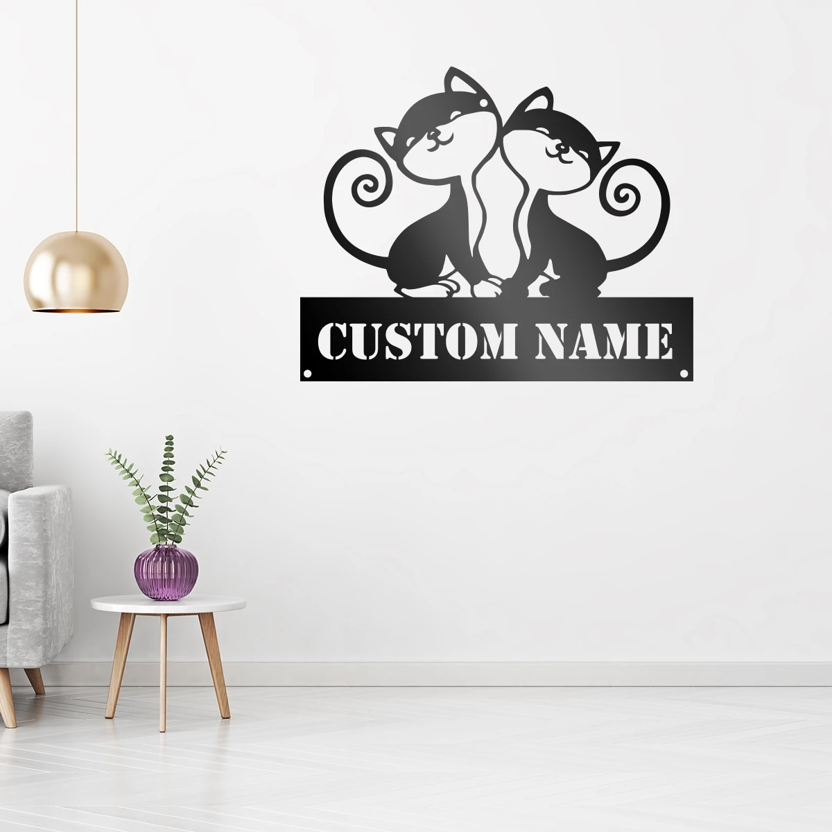 

Two kittens Personalization custom name Metal Wall Art Sign Farmhouse Hanging Decor Black Cutout Plaque Home Office Living