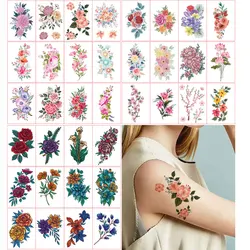 12Pcs Color Flower Tattoo Stickers for Women Hand Arm Chest Body Art Waterproof Temporary Tattoos Disposable Floral Fake Tattoo