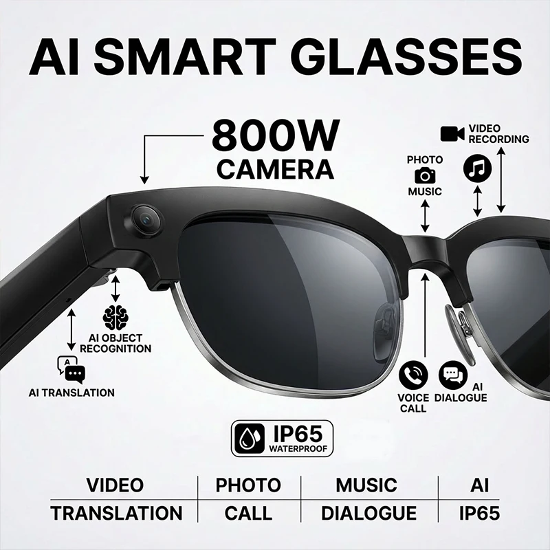 

AI Smart Glasses With Camera Video Recording Sunglasses Bluetooth Call Translator Eyewear Anti Blue Light Change Color Shades