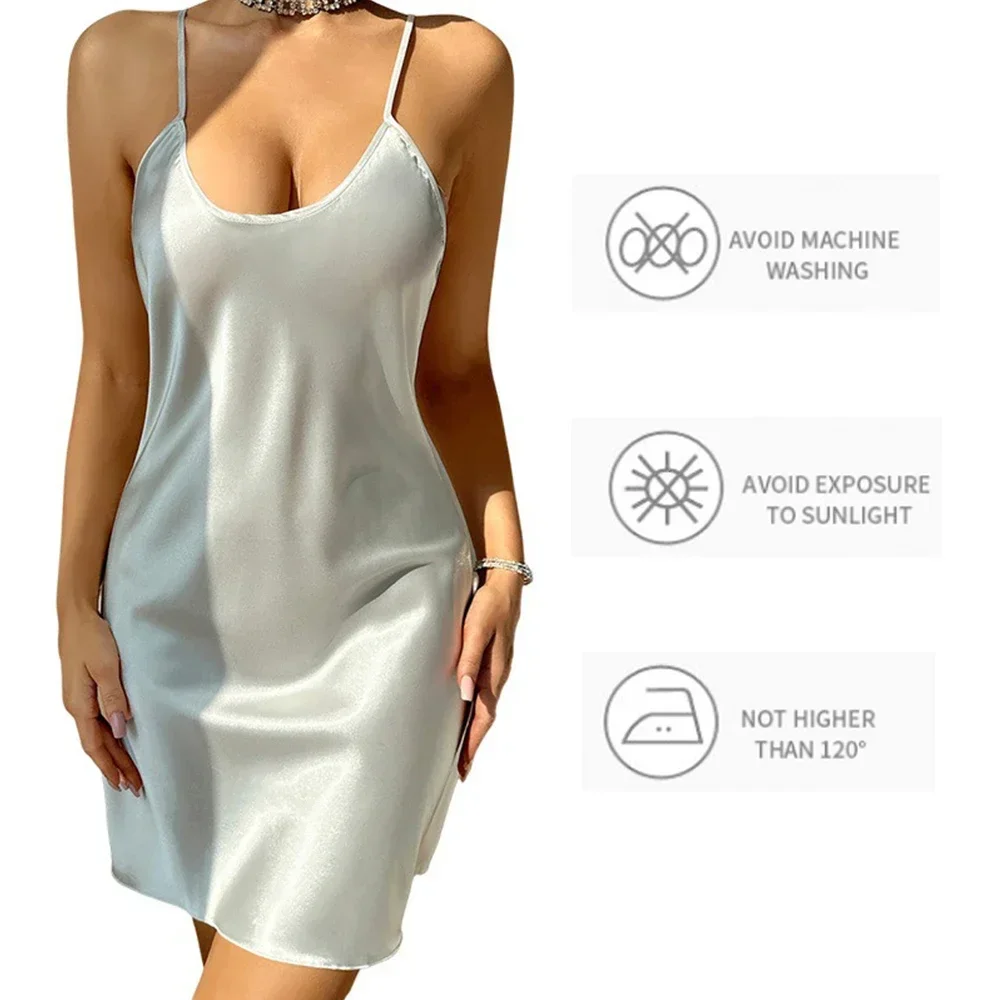 Camisola feminina de cetim de seda sem mangas, pijamas femininos, alça de espaguete ajustável, pijamas monocromáticos, pijamas com gola rolagem, roupa caseira