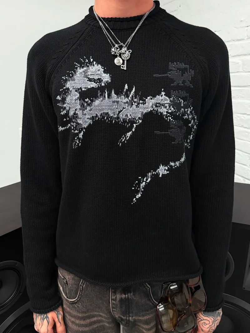 

Trendy Brand High Street Harajuku Cartoon Retro Oversized Sweater Men Y2K American Hip-hop Casual Gothic Vintage Loose Top Women