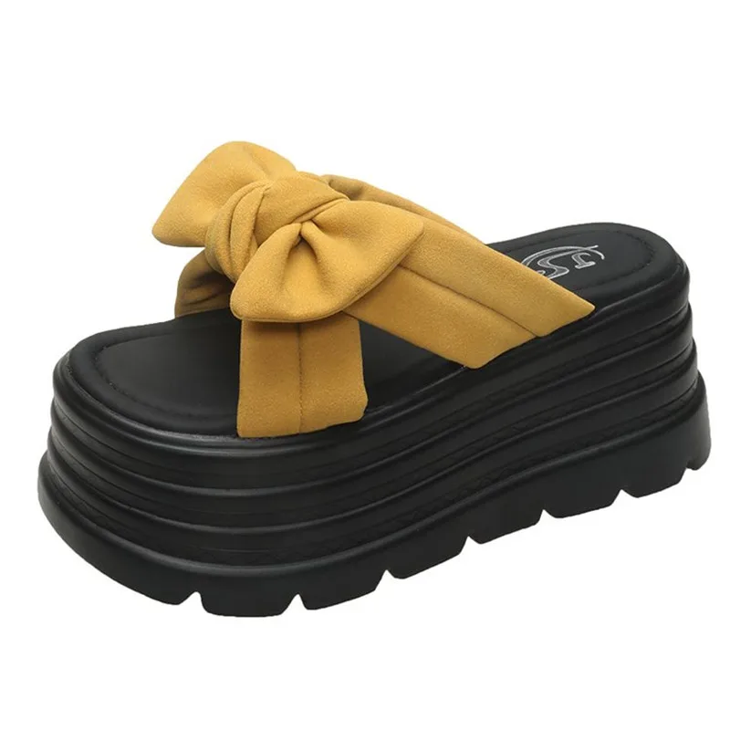 8 سنتيمتر جديد الكعوب إسفين الشرائح الصنادل النساء شباشب لخارج المنزل الإناث الصيف عدم الانزلاق شبشب الشاطئ المشي أحذية مكتنزة امرأة #4