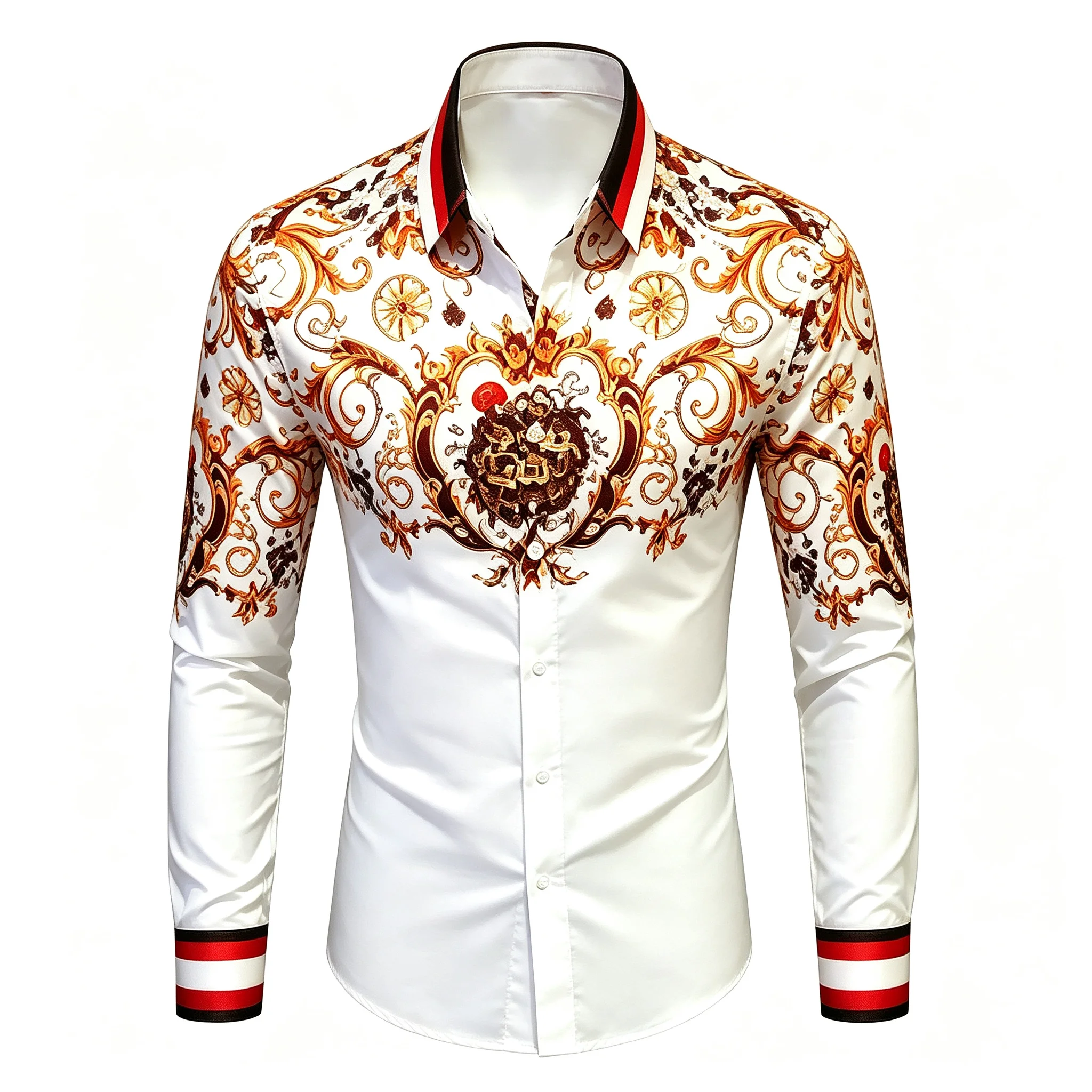 Men's White Gold Vintage Baroq - Men Formal Party Wear Shirt recension och pris