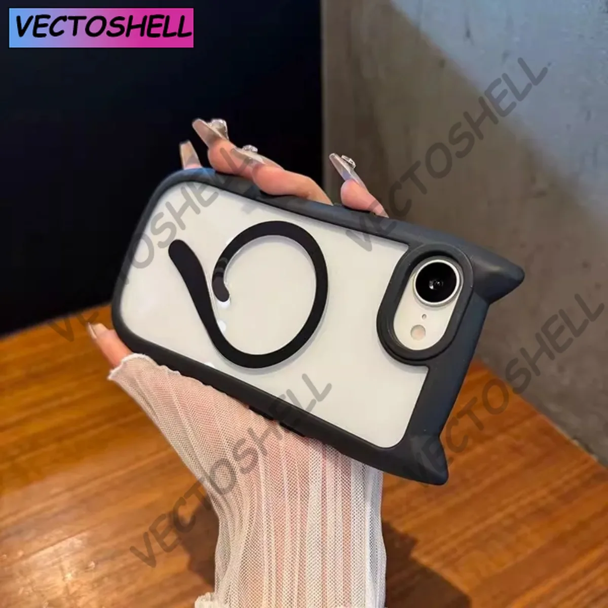 

For iPhone 16e Cat Ear Magsafe Case iPhone 16 13 14 15 11 12 Pro Max 15 16 Plus Transparent PC TPU Armor Wireless Charging Cover
