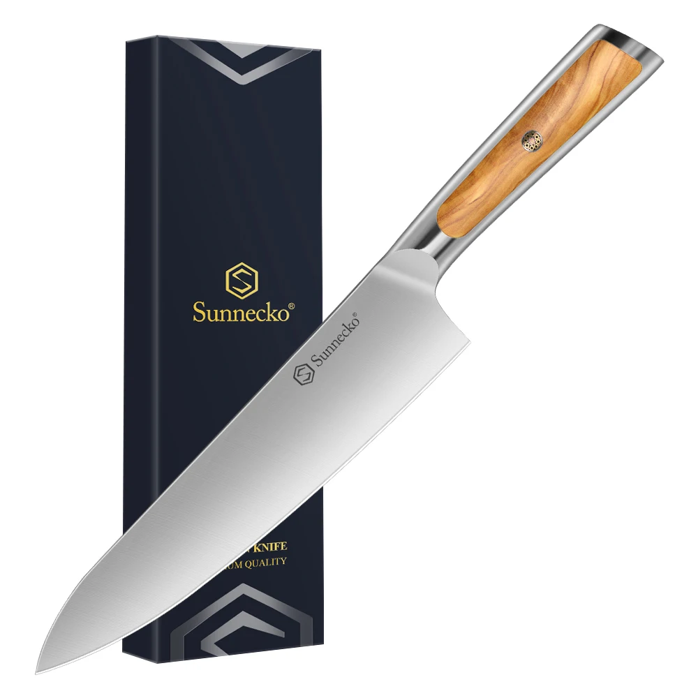 Sunnecko 8" Inch Chef's Knife High Quality Stainless Steel Japanese Kitchen Knife Cutting Tools Ergonomic Olive Wooden Handle