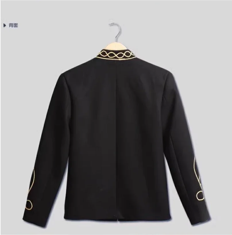 Casual Men's Fashion Show Hairstylist Live Streaming Embroidery Stand Up Collar Multi Button Warlord Palace Suit Woolen Jacket
