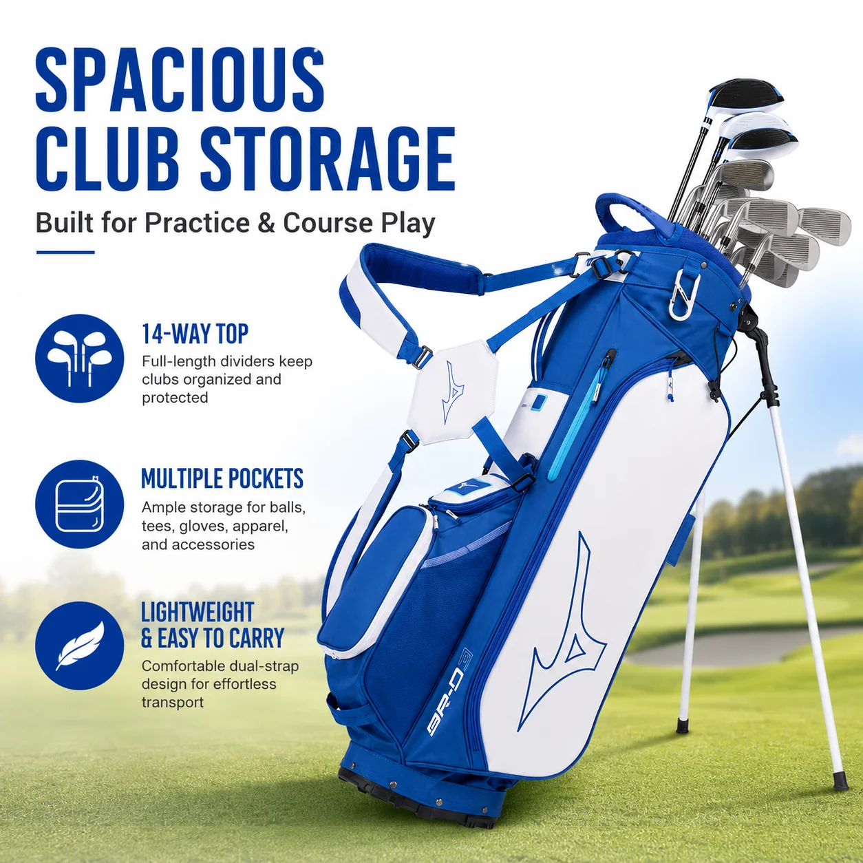 Mizuno BR-D3 Premium Golf Stand Bag Men Lightweight Course Walking Carry Bag Dual Shoulder Strap Club Organizer 5LJC2421 - view 4